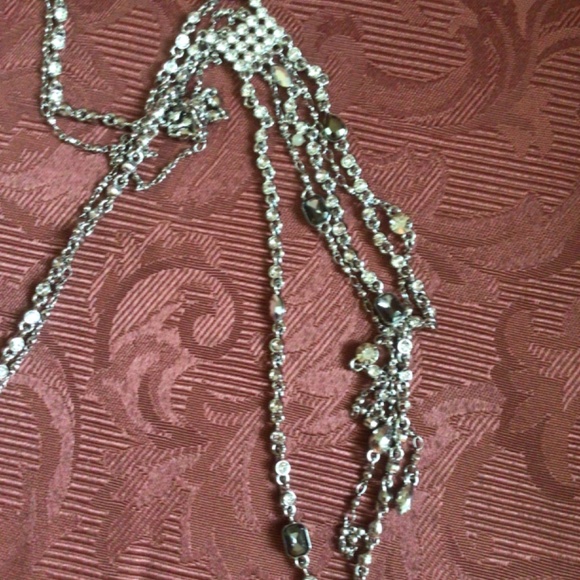 WHBM Silver and Rhinestone Tassel Long Tassel Necklace - Picture 7 of 11